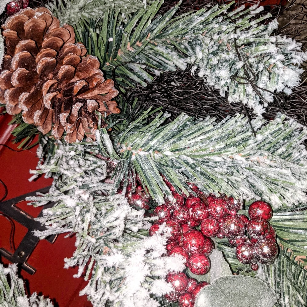 Berries & Pinecones Flocked /Winter Wreath.